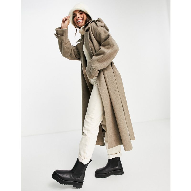 Cappotti e Giacche 20ffN DESIGN - Cappotto extra largo con cintura e cappuccio color fungo