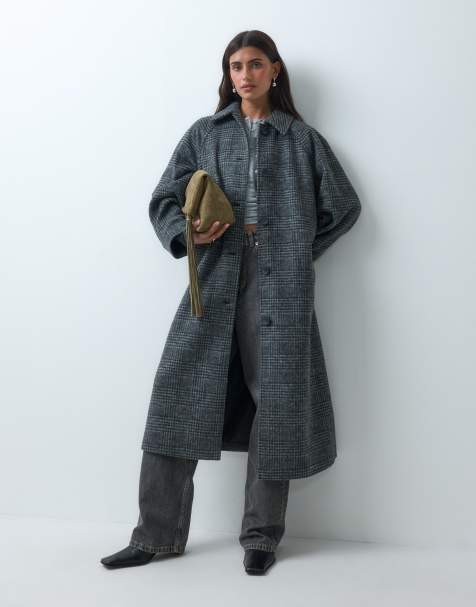 ASOS DESIGN cappotto formale lungo con colletto spazzolato a quadri pow - view 1