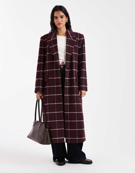 ASOS DESIGN - Cappotto formale taglio lungo a quadri bordeaux - view 1