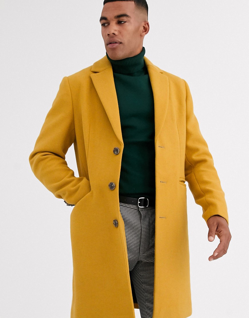 ASOS DESIGN - Cappotto giallo in misto lana