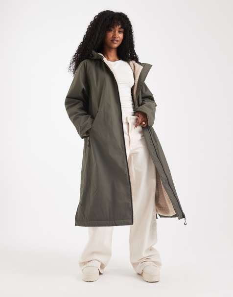 ASOS DESIGN - Cappotto impermeabile color oliva taglio lungo foderato in pile - view 1