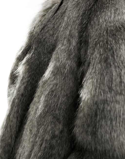 ASOS DESIGN - Cappotto in pelliccia sintetica oversize grigio, 4 di 4