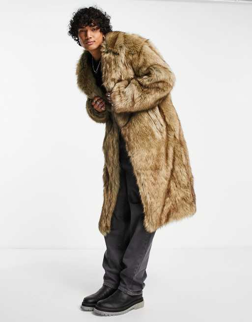 ASOS DESIGN - Cappotto in pelliccia sintetica oversize marrone, 4 di 4