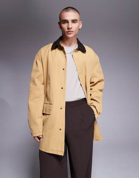 ASOS DESIGN - Cappotto lunghezza media in cotone color pietra slavato con colletto a contrasto - view 1