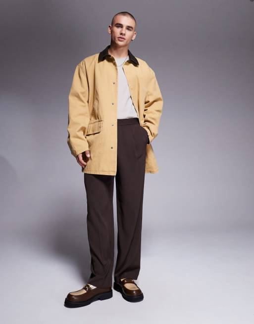 ASOS DESIGN - Cappotto lunghezza media in cotone color pietra slavato con colletto a contrasto, 3 di 4
