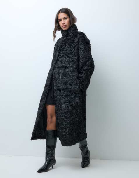 ASOS DESIGN cappotto lungo in pelliccia sintetica astrakan nero - view 1