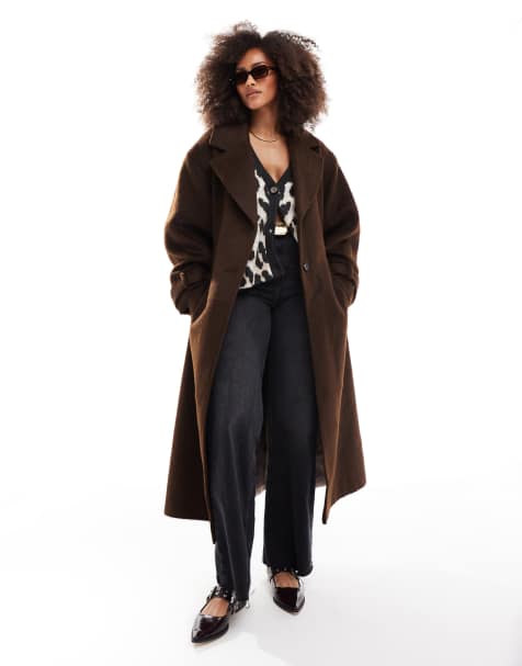 ASOS DESIGN - Cappotto marrone fungo con design diviso a metà - view 1