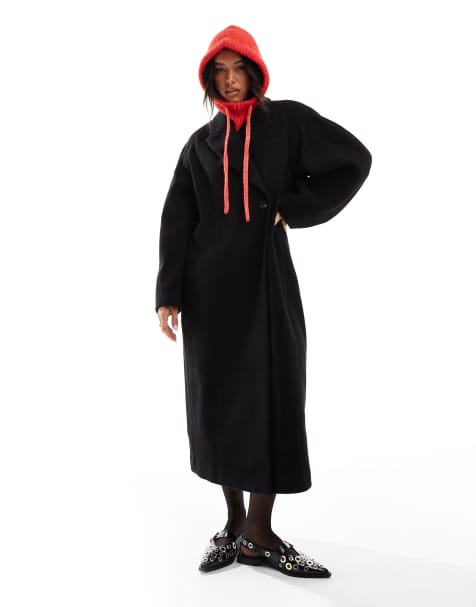 ASOS DESIGN - Cappotto nero con maniche oversize stretto in vita - view 1