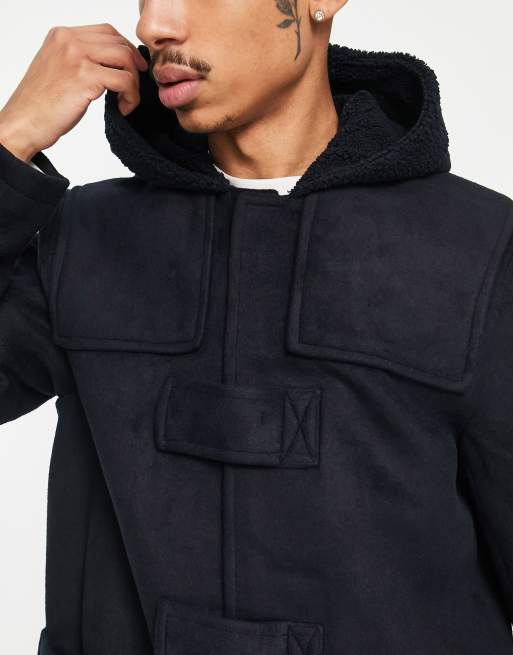 ASOS DESIGN - Cappotto oversize in misto lana blu navy con fodera in pile borg, 3 di 4