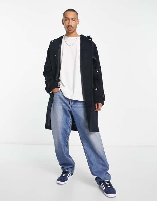 ASOS DESIGN - Cappotto oversize in misto lana blu navy con fodera in pile borg, 4 di 4