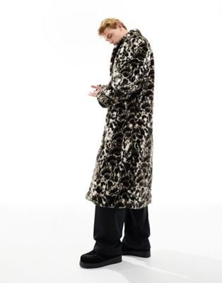 ASOS DESIGN oversized longline leopard print faux fur coat - ASOS Price Checker