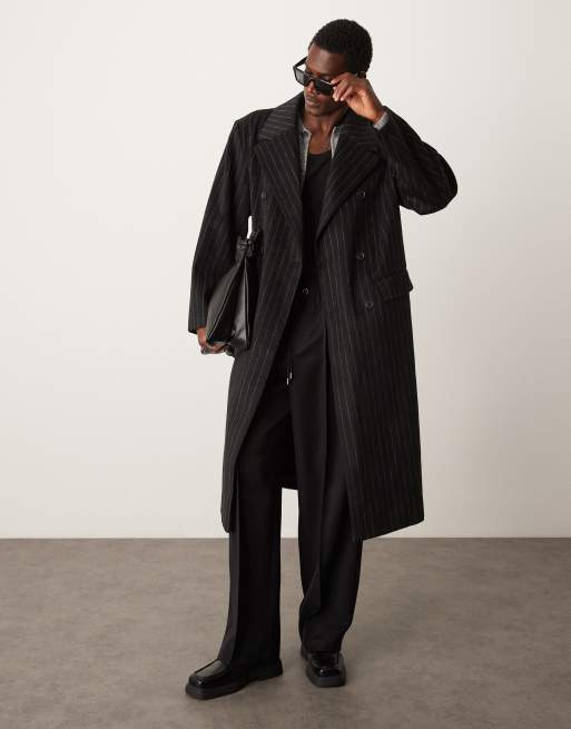 ASOS DESIGN - Cappotto oversize taglio lungo effetto lana nero gessato