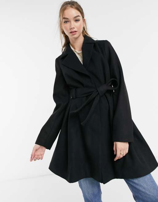 ASOS DESIGN - Cappotto skater elegante nero con cintura, 2 di 4