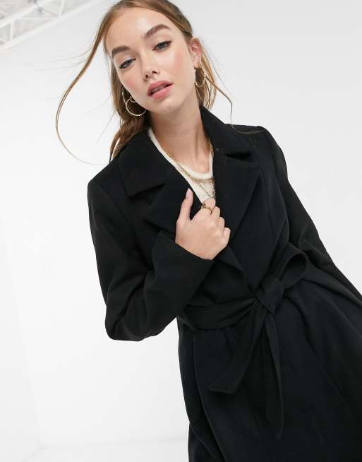 ASOS DESIGN - Cappotto skater elegante nero con cintura, 3 di 4
