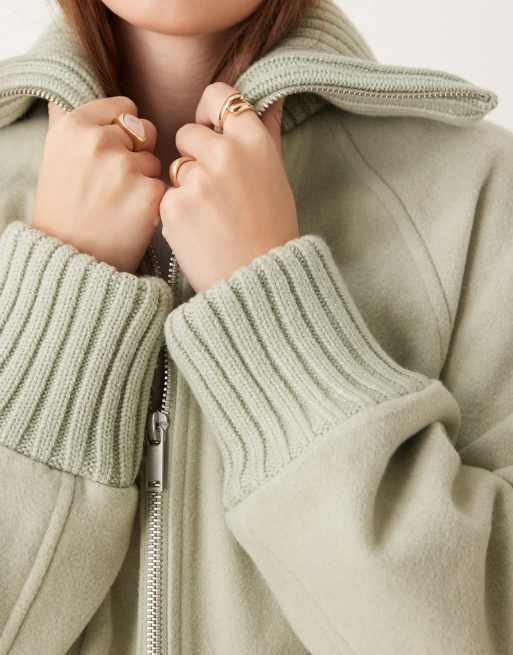 ASOS DESIGN Cappotto taglio lungo in maglia verde salvia con colletto ASOS