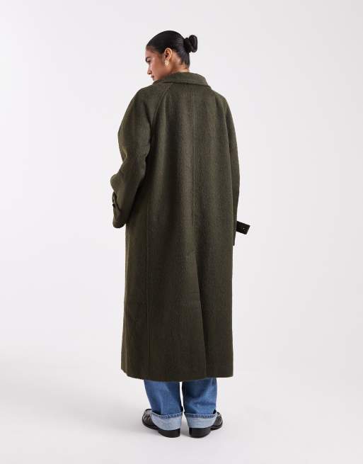 ASOS DESIGN - Cappotto taglio lungo in misto lana kaki con scollo a imbuto, 3 di 4