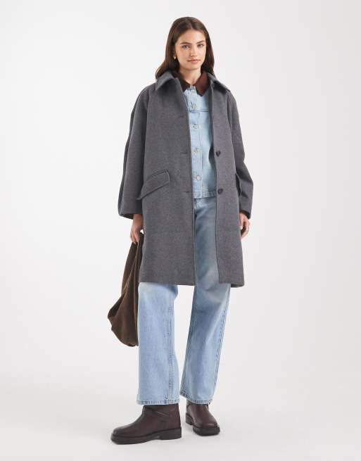 ASOS DESIGN - Cappotto taglio medio grigio antracite mélange con fodera trapuntata