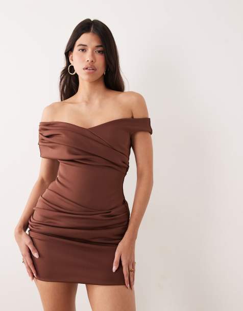 ASOS DESIGN - Cappuccino brun rynket minikjole i scuba-lignende stof - view 1