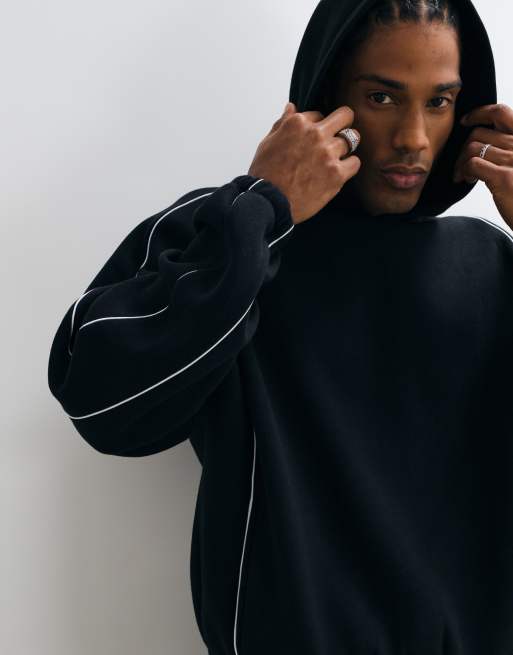 ASOS DESIGN cappuccio oversize estremo con profili in policotone nero co, 4 di 5