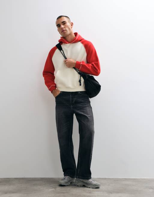 ASOS DESIGN cappuccio oversize squadrato con maniche raglan e cuciture a contrasto in écru, 4 di 5