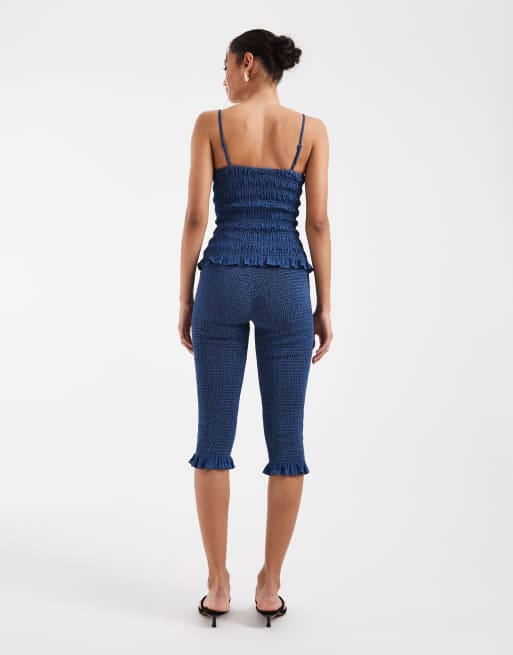 ASOS DESIGN - Capri arricciati in denim lavaggio scuro in coordinato, 3 di 5