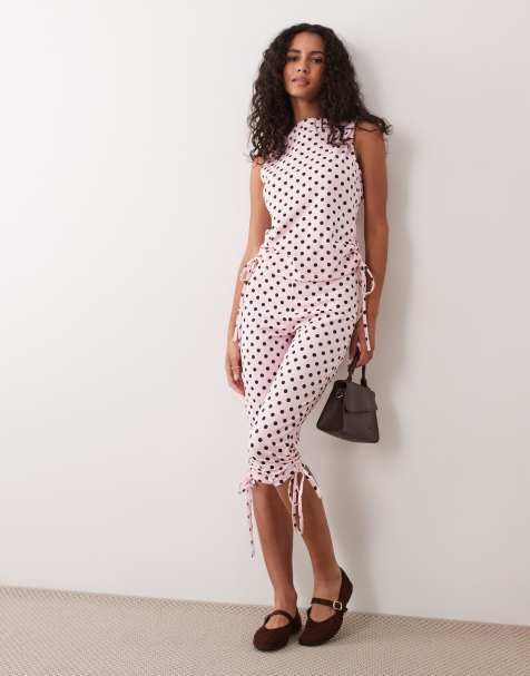 ASOS DESIGN capri de lunares con lazada lateral en rosa - view 1
