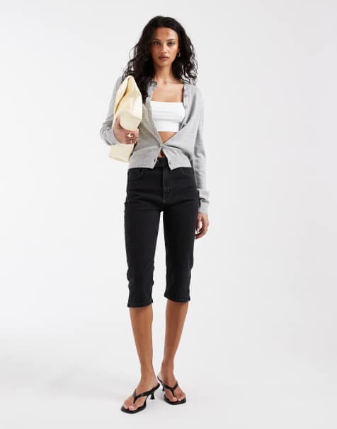 ASOS DESIGN capri jean with front pockets in black