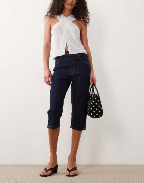 ASOS DESIGN capri jean with front pockets in rinse - view 1