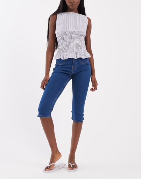 ASOS DESIGN – Capri-Jeans in dunkler, mittlerer Waschung mit Taschendetail - view 1