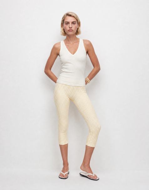 ASOS DESIGN - Capri legging met gingham ruit in lichtgeel - view 1