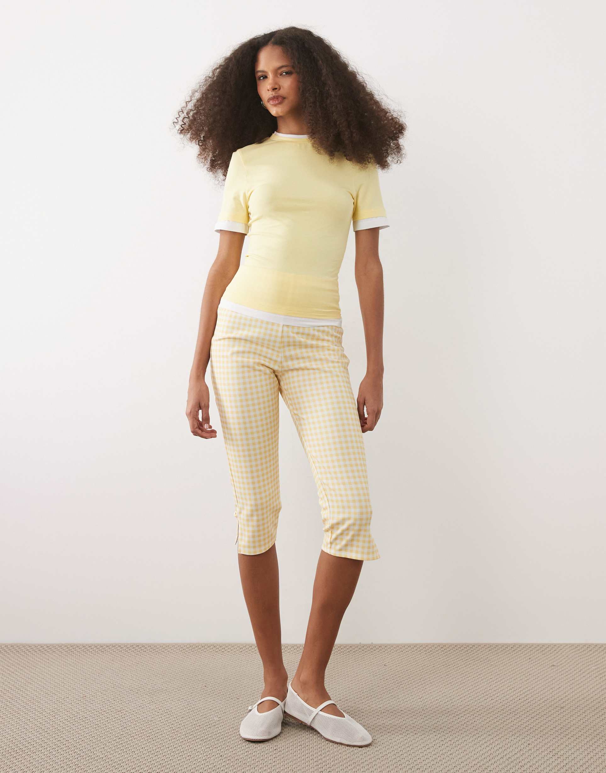 asos design capri leggings in buttermilk yellow gingham