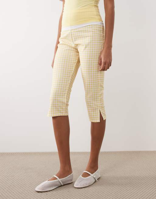 ASOS DESIGN capri leggings in buttermilk yellow gingham, 2 of 5