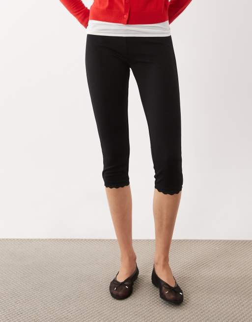 ASOS DESIGN capri leggings med blondedetalje i sort, 3 af 5