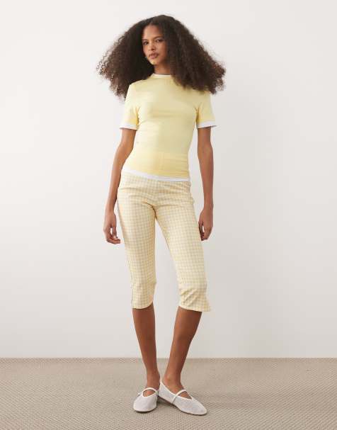 ASOS DESIGN – Capri-Leggings mit Vichy-Karos in Buttermilchgelb - view 1