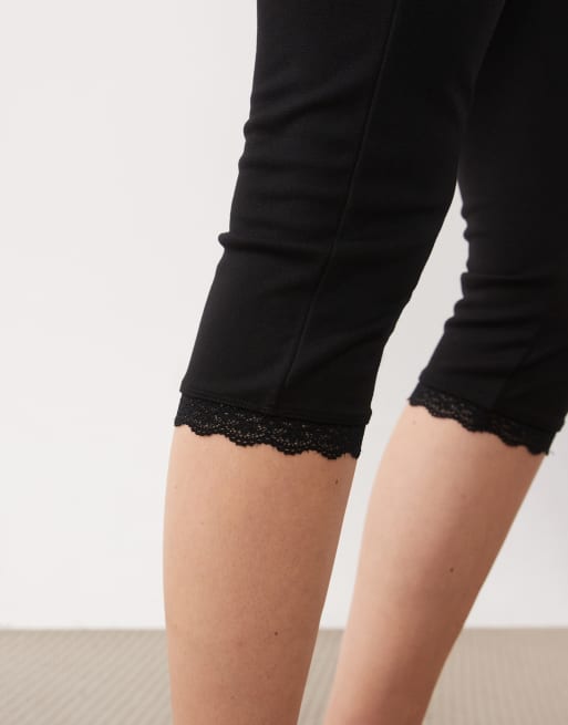 ASOS DESIGN capri leggings with lace trim in black, 4 of 5