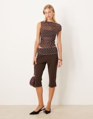 Asos Design Capri Pants With Mesh Detail In Brown