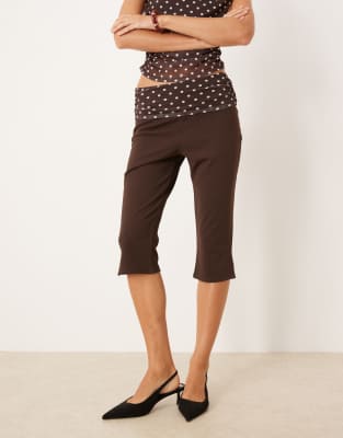 Asos Design Capri Pants With Mesh Detail In Brown