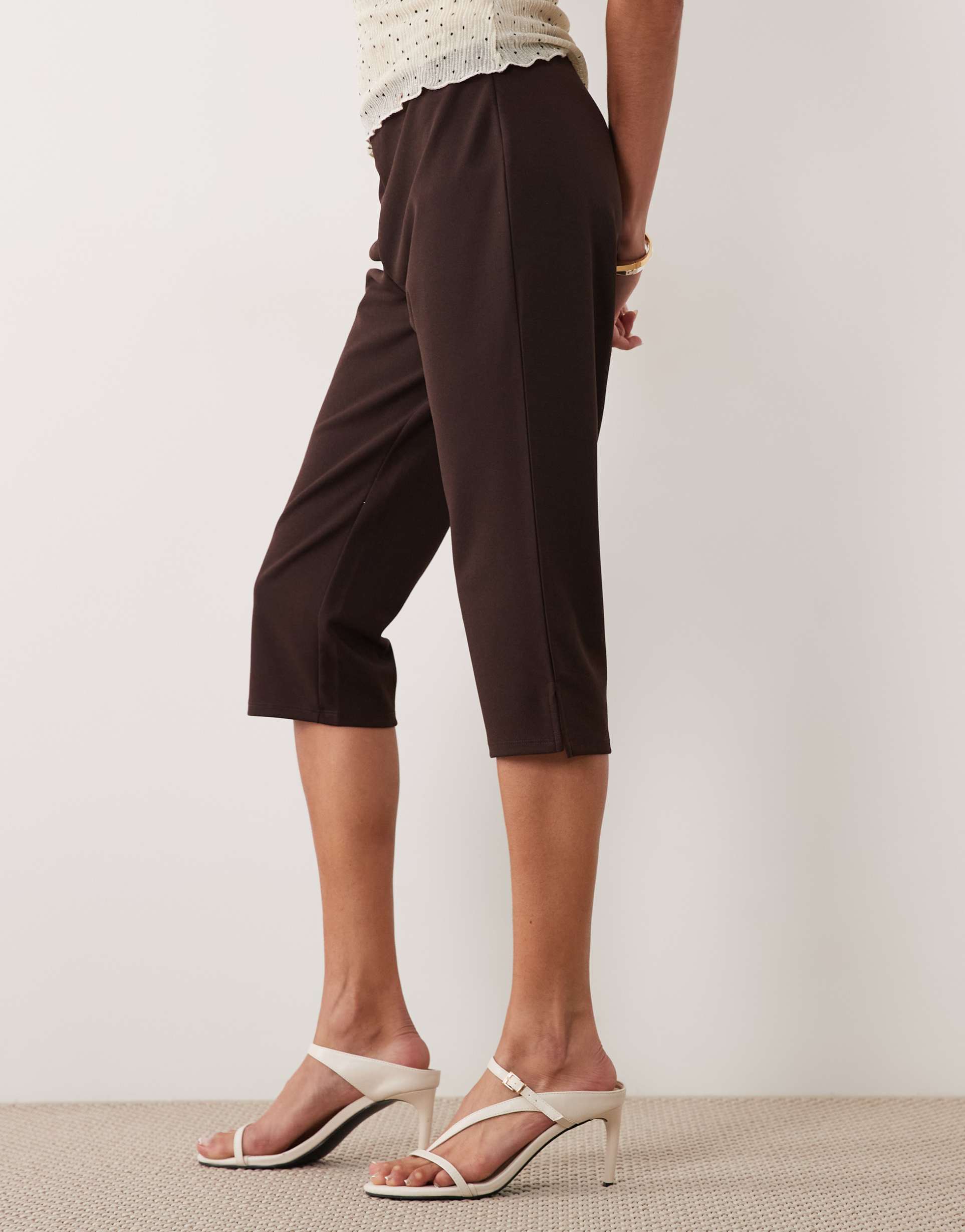 asos design capri pants with side split in brown