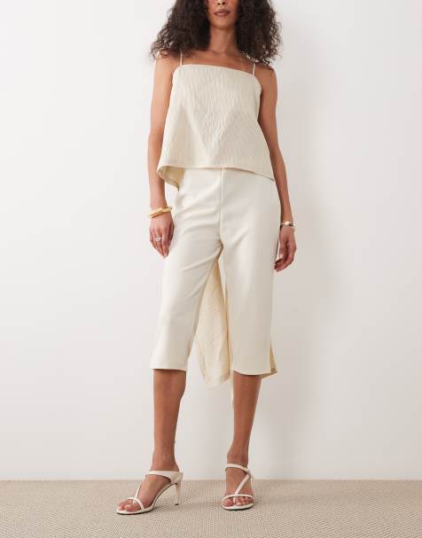 ASOS DESIGN capri trousers with side split in cream - view 1