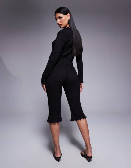 ASOS DESIGN - Capribroek met textuur en ruches in zwart, deel van co-ord set, 5 van 5