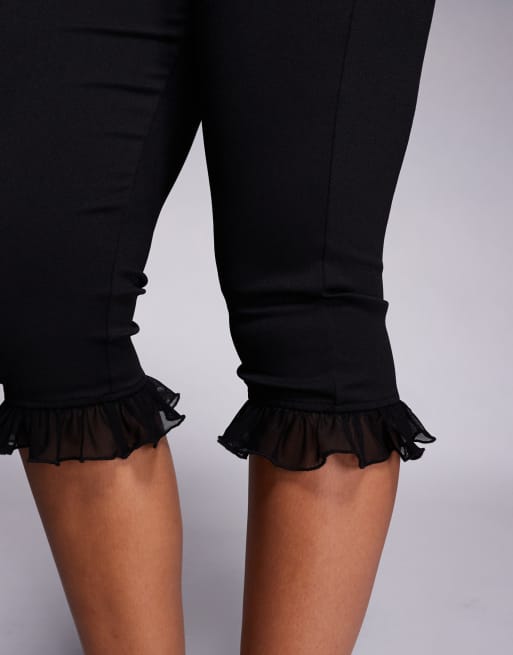 ASOS DESIGN - Capribroek van pontestof met ruches van mesh in zwart , 2 van 5