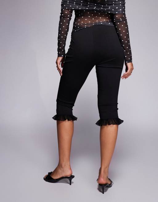 ASOS DESIGN - Capribroek van pontestof met ruches van mesh in zwart , 5 van 5