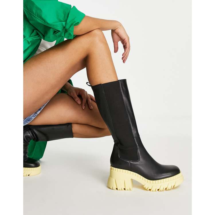 ASOS DESIGN Capricorn premium leather chunky Chelsea knee boots in