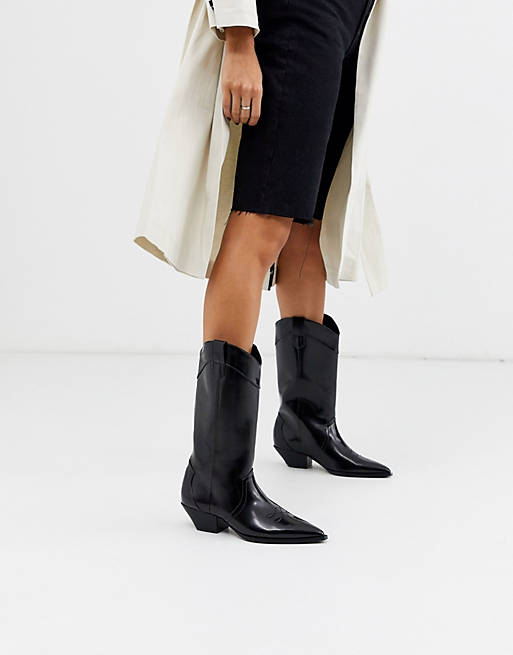 ASOS DESIGN Capricorn western pull on knee boots in black