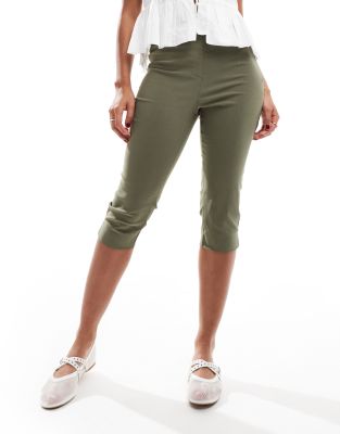 ASOS DESIGN - Caprihose aus Bengaline in Khaki-Grün