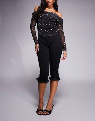 ASOS DESIGN - Caprihose aus Ponté in Schwarz mit Mesh-Rüschendetails