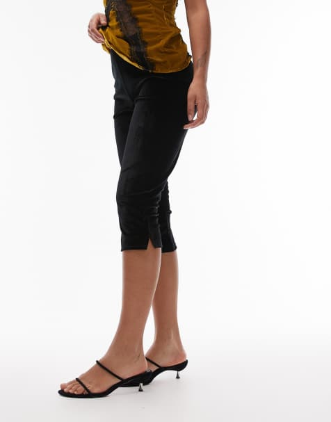 ASOS DESIGN – Caprihose aus Samt in Schwarz mit seitlichem Schlitzdetail - view 1