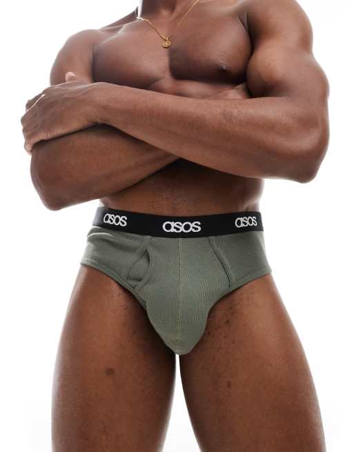 ASOS DESIGN – Capsule Collection – Gerippte Unterhose in Dunkelgrün