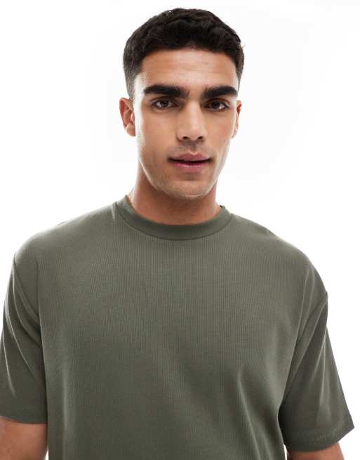 ASOS DESIGN - Capsule Collection - Mørkegrøn T-shirt med ribber og tekstur i afslappet pasform