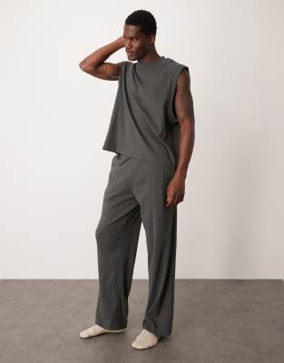 capsule collection oversized tank and pant lounge set in dark gray-Navy